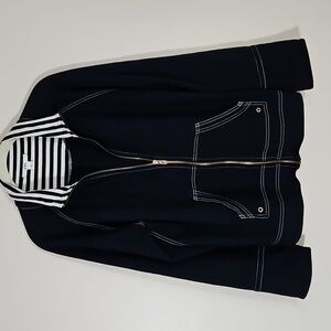 Anne Klein XL Zip Hoodie Navy Pouch Pocket Nautical Coastal Spring Casual